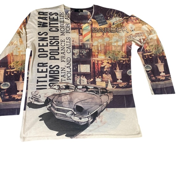 Just Cavalii Graphic Long Sleeve Tee Shirt Cars 3X tan cream - Picture 4 of 10